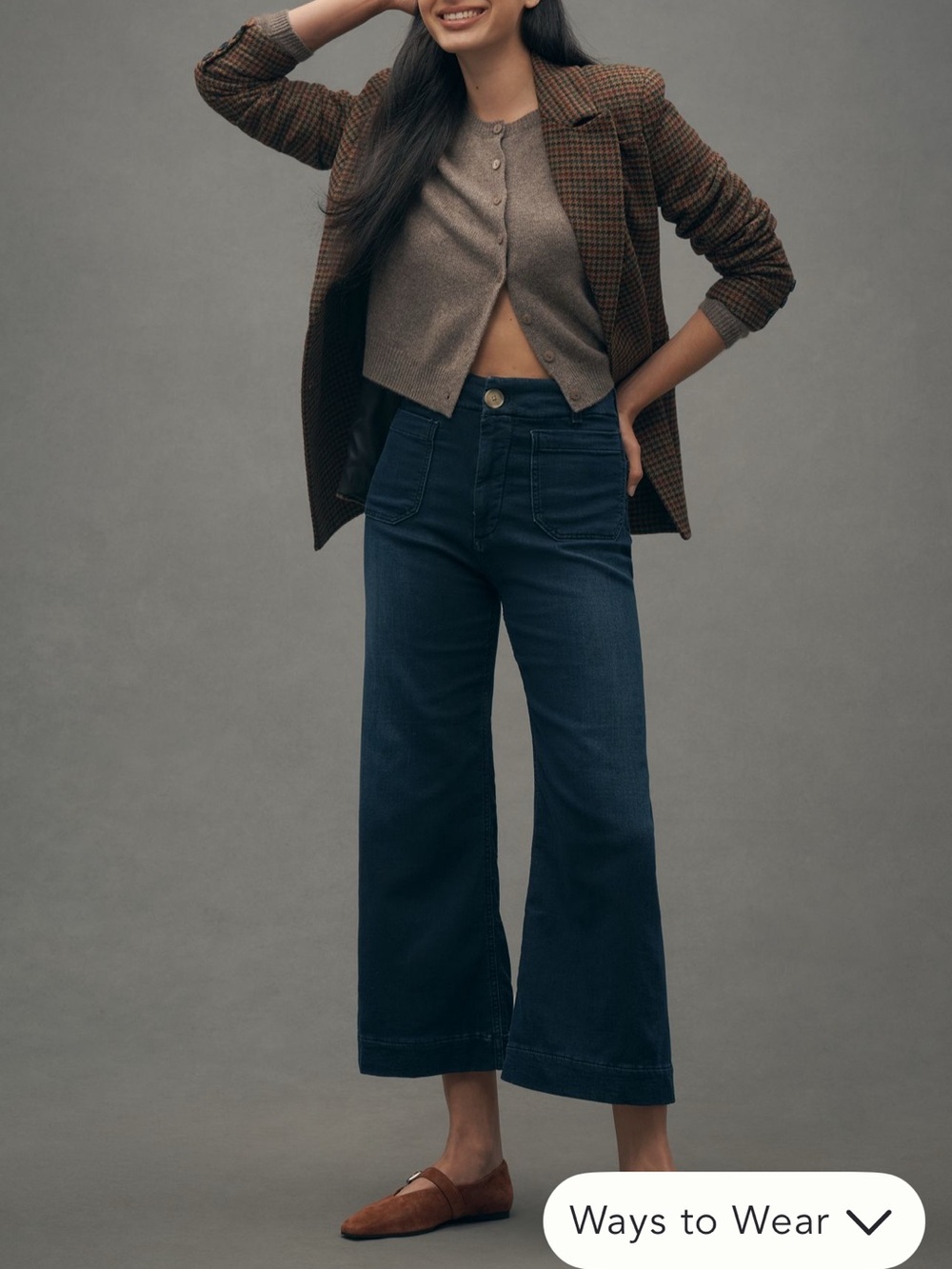 Anthropologie Colette Navy Knit High-Rise Cropped Wide-Leg Jeans
